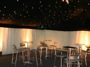 starlight roof lining in a marquee for a Christmas party in Cobham